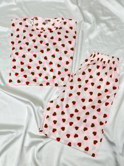 ç571 - milan kumaş kısa kollu kalpli pijama takımı - beyaz