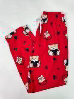 Ç62-R136-R139 Süet Kumaş Ayıcıklı Pijama Altı kırmızı siyah