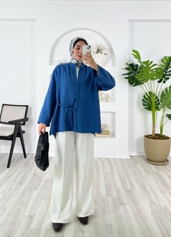 5924-elfida kumaş-önden bağlamalı yanları yırtmaçlı kimono-mavi