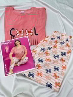 ç3744 - kısa kollu fiyonklu pijama takımı - somon 