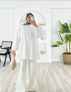 3657-poplin kumaş-önü düğmeli bilek ucu lastikli gömlek-beyaz