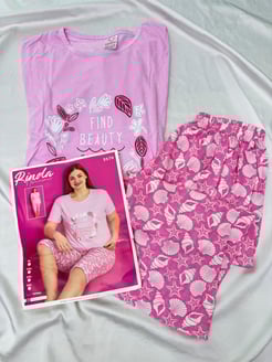 ç3579 - kısa kollu kapri çiçekli pijama altı - pembe