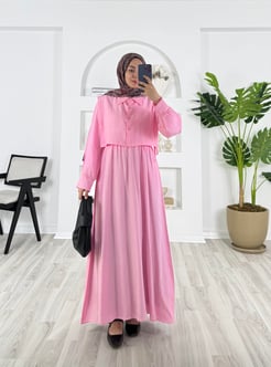 3882-çilek kumaş-yelekli elbise-pembe