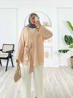 3752-poplin kumaş-önden bağlamalı kimono-taş