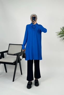3237-nada kumaş-kolyeli kloş tunik-mavi