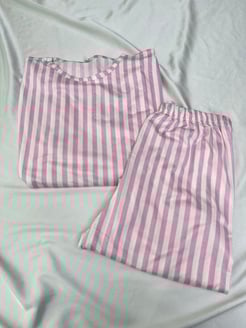 Ç1196-Milan kumaş uzun kollu çizgili pijama takımı-pembe