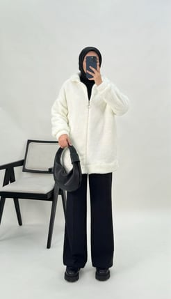7849 G53+Velsoft Kumaş Bebe Yaka Hırka Beyaz