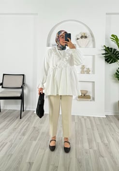 6247-terikoton kumaş-bilek ucu büzgülü önden bağlamalı kimono-beyaz