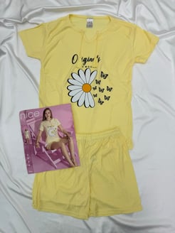 Ç1143 - FİTİLLİ ŞORTLU PIJAMA TAKIMI - SARI 