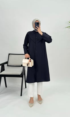 5502-terikoton kumaş-düğmeli tunik-lacivert