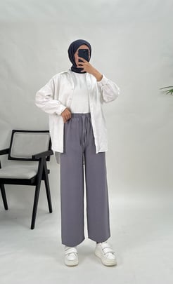 4730-ithal ayrobin kumaş-bol paça pantolon-gri