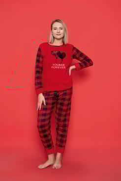 ç8288 Kalp Desen Kırmızı polar pijama takımı 