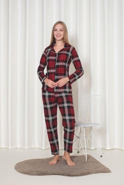 Ç8395 - süet gömlek yaka büyük kareli pijama takımı - siyah   