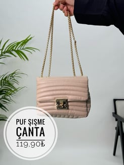 30915 Puf Şişme Suni Deri Çanta - vizon