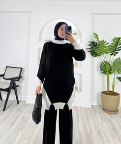 2587 örgü detaylı triko tunik siyah