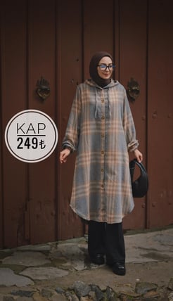 3257-oduncu kaşe kumaş-kare desenli boydan düğmeli kap-gri
