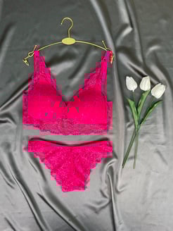Ç2749-DANTELLİ DOLGUSUZ  BRALET TAKIM FUŞYA 