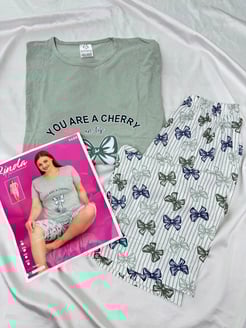 ç3688 - kısa kollu kapri fiyonklu pijama altı - yeşil 