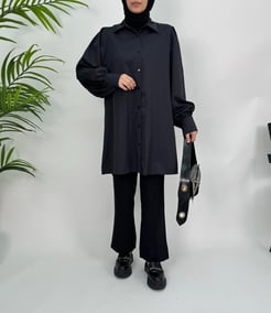 4265 poplin Kumaş Balon Kol Tunik siyah