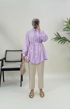 5327-saten kumaş-kemerli gömlek-lila