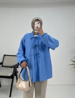 8631-kırışık kumaş-bilek ucu büzgülü önden bağlamalı kimono-bebe mavisi