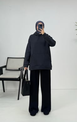 5625 A176+Üç İplik Şardonlu Kapüşonlu Sweatshirt koyu gri