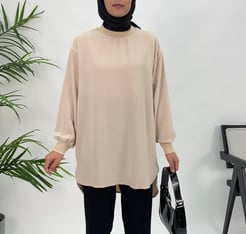 6621-ayrobin kumaş kol kısmı lastikli tunik taş