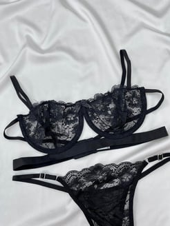 Ç3987- DESTEKSIZ DANTEL BRALET TAKIM - SIYAH