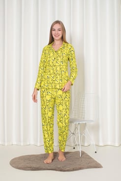 Ç8395 - süet gömlek yaka tweety pijama takımı - sarı   