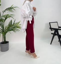 01631 G96+BELİ LASTİKLİ DABIL KUMAŞ HAVUÇ KESİM PANTOLON BORDO