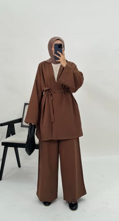 3388 A179+dabıl kumaş kimono takım acı-kahve