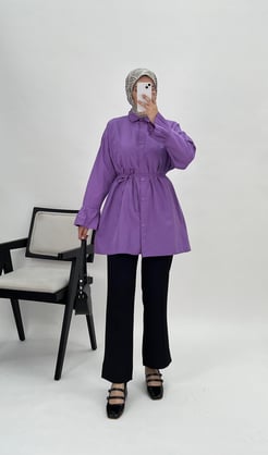 4543-Terikoton kumaş-ip bağlamalı tunik-LİLA