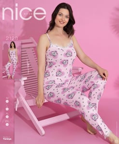 ç2128 Askılı Pegasus Pijama Takımı- KEDİLİ