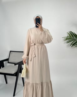 3341-Nada kumaş-women seyyar kuşaklı elbise-taş