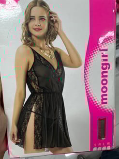 1003 - TOZ PEMBE DANTEL DETAYLI GECELIK - M