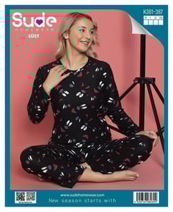 Ç387 Süet Pijama Takımı - SİYAH