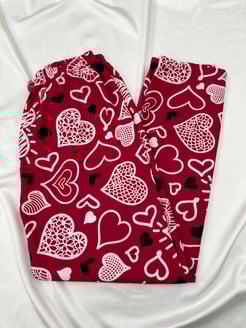 Ç2028 - süet kumaş kalpli pijama altı - pembe