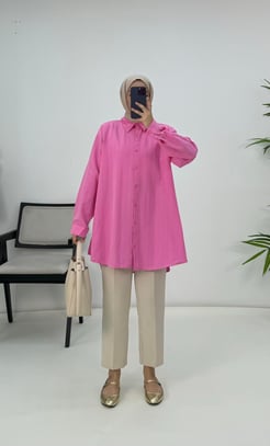 4774-tarakboşluğu kumaş- düz model tunik-pembe 