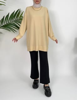 3168 - BÜRÜMCÜK KUMAŞ KOLYELİ TUNIK -  KREM  