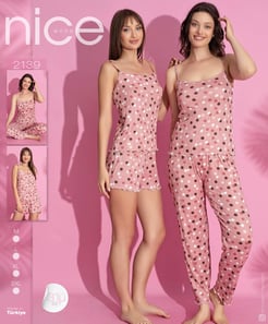 Ç2139 - NICE 3LÜ PUANTIYELİ PIJAMA TAKIMI SETI - PEMBE 