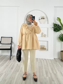6247-terikoton kumaş-bilek ucu büzgülü önden bağlamalı kimono-taş