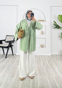 8235-terikoton kumaş-önden bağlamalı kimono-su yeşili
