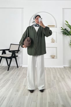 3649-çilek kumaş-önü düğmeli kimono-haki