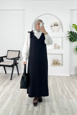 9641-dabıl kumaş-omuz detaylı V yaka jile-siyah