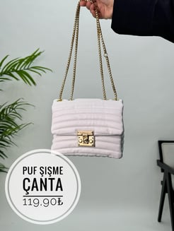 30915 Puf Şişme Suni Deri Çanta - beyaz