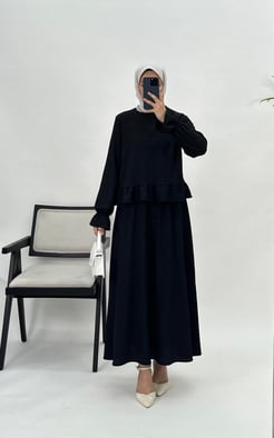 5052-bürümcük kumaş etekli takım siyah