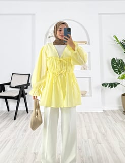 4182-poplin kumaş-önden bağlamalı bilek ucu lastikli kimono-kavuniçi