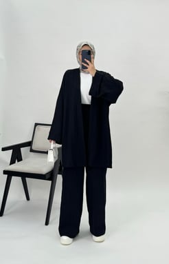 47137 E89+Kaş Kumaş Kimono Takım siyah  