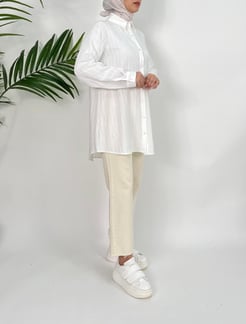 7543-model kumaş-boydan düğmeli tunik-beyaz