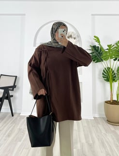 8578-modal kumaş-bağlama detaylı kimono-acı kahve